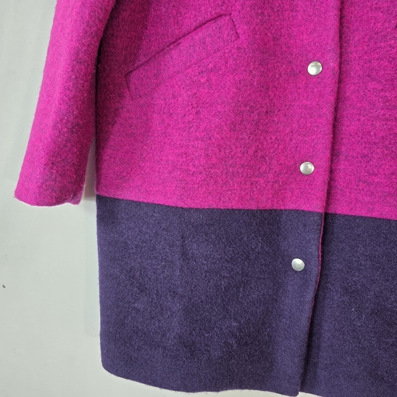 Marimekko collarless Pink and Dark Blue Wool snapbutton Coat - Picture 6 of 12